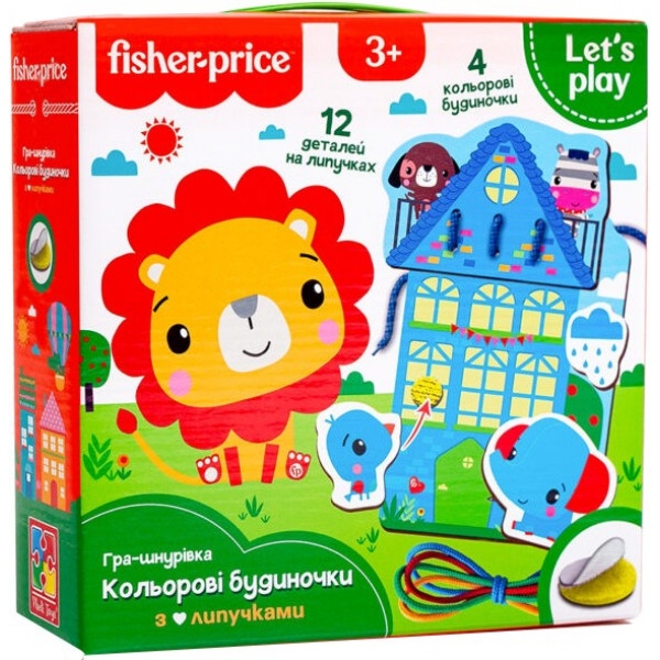 Настільна гра шнурівка (3-4 роки) Vladi Toys Fisher-Price. Кольорові будиночки, укр. (VT5303-26)