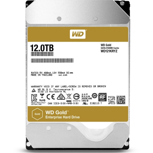 Жорсткий диск внутрішній Western Digital Gold 12TB 7200rpm 256MB 3.5" SATA III (WD121KRYZ)