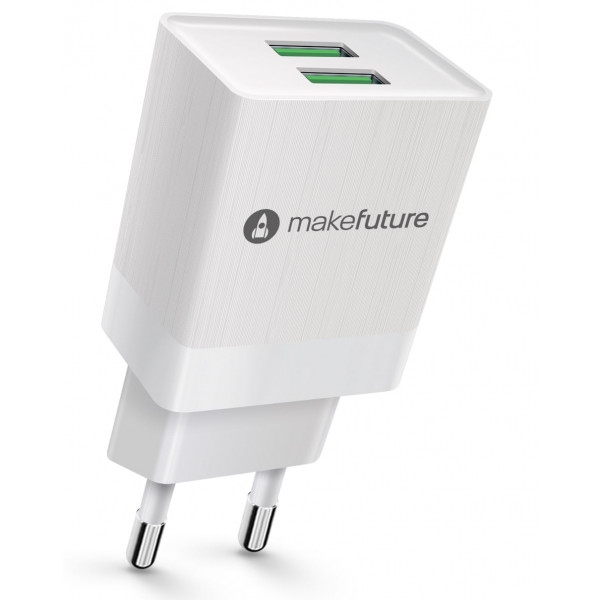 Мережевий зарядний пристрій MakeFuture 2USB (2.4A) White (MCW-21WH)