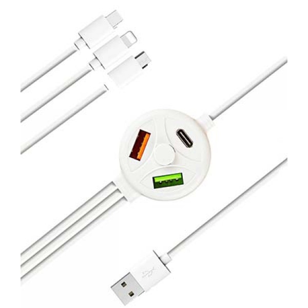 Хаб USB XOKO USB - 2X USB, PD - Apple Lightning/MicroUSB/USB Type-C White (SC-3300WT)
