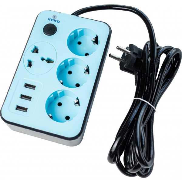 Мережевий фільтр XOKO 2 m 3xEU розетки, 1 міжнародна розетка, 3xUSB (SP-3-3-1)