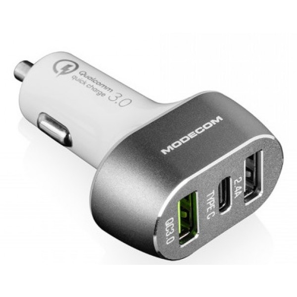 Автомобільний зарядний пристрій Modecom 3x USB 2.4A USB Type C Port White (ZT-MC-CU2C1-07)