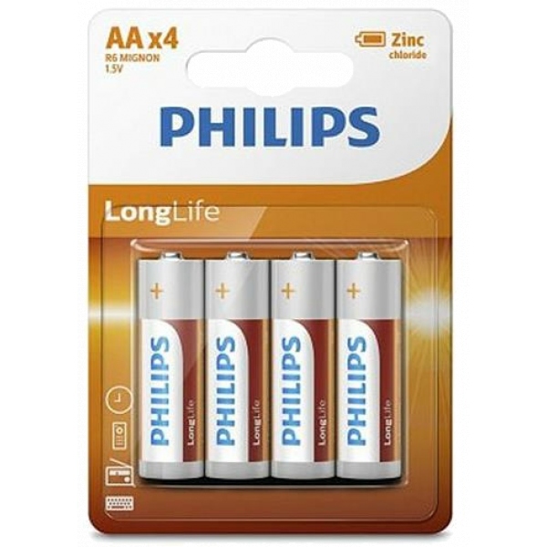 Батарейка тип AA Philips LongLife Zinc Carbon AA BLI 4 (R6L4B/10)