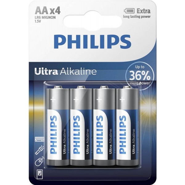 Батарейка тип AA Philips Ultra Alkaline AA BLI 4 (LR6E4B/10)