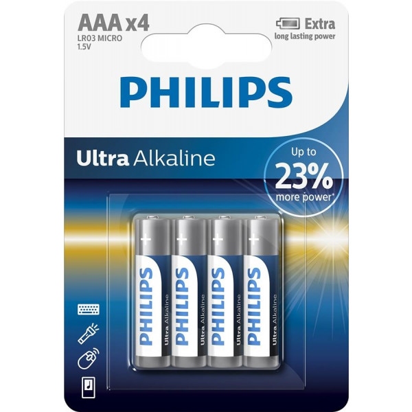 Батарейка тип AAA Philips Ultra Alkaline AAA BLI 4 (LR03E4B/10)