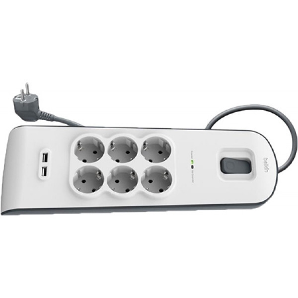Мережевий фільтр Belkin 6 розеток 2xUSB 2m (BSV604vf2M)