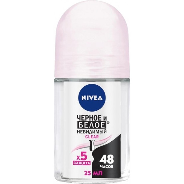 Дезодорант кульковий NIVEA антіперсп Чорне і біле Невидимий Clear 25мл