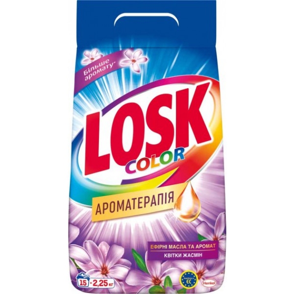 Пральний порошок Losk Color Ароматерапія Ефірні масла та аромат квітки Жасмін 2,25кг, 15 циклів