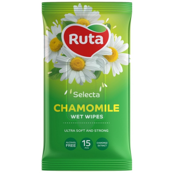 Серветки гігієнічні вологі Ruta Selecta Chamomile 15  шт. (4820202892410)
