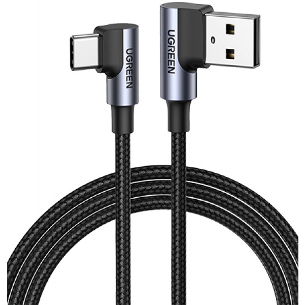 Кабель синхронізації даних UGREEN US176 Angled USB 2.0 to Angled USB Type-C 2m Black (20857)