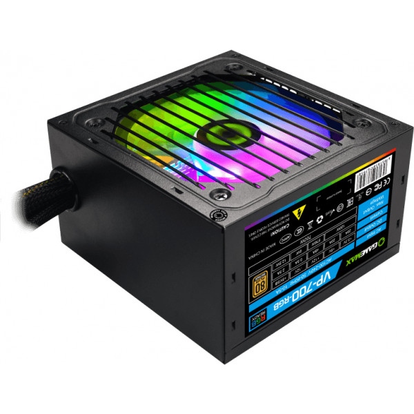 Блок живлення для ПК Gamemax ATX 700W,RGB, APFC, 12с м вент,80+ (VP-700-RGB)