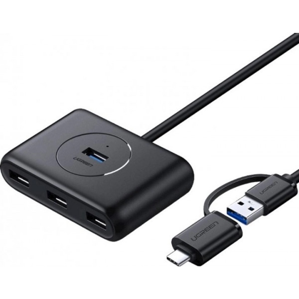 Хаб USB UGREEN CR113 USB 3.0 with USB Type-C Plug 4 Ports HUB 1m Black (40850)