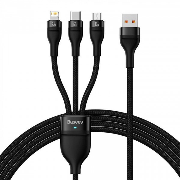 Кабель Baseus 3-в-1 Flash Series Ⅱ USB to M+L+C 66W 1.2 m Black (CASS040001)