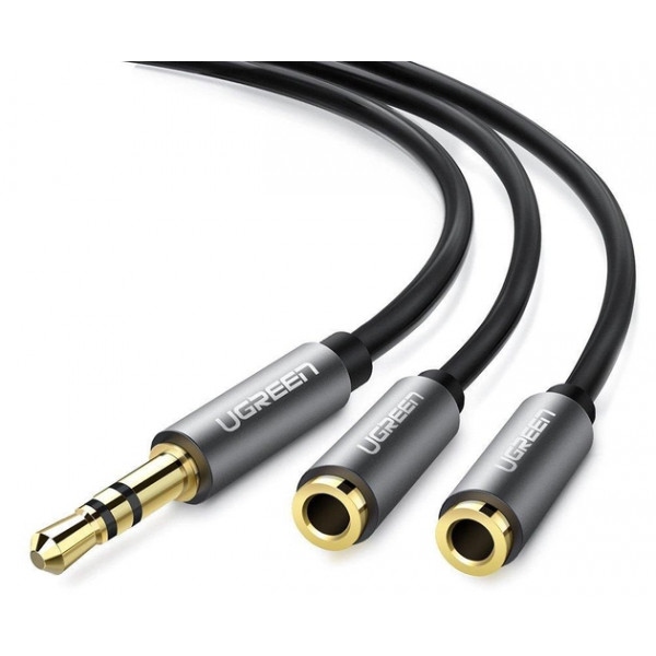 Кабель 3.5 мм -3.5 мм UGREEN AV123 3.5mm Stereo Audio Splitter with Braid 20 см Black (10532)