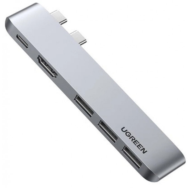 Хаб USB UGREEN CM251 5-in-2 Dual USB Type-C to 3x USB 3.0 + HDMI + USB Type-C Space Gray (60559)