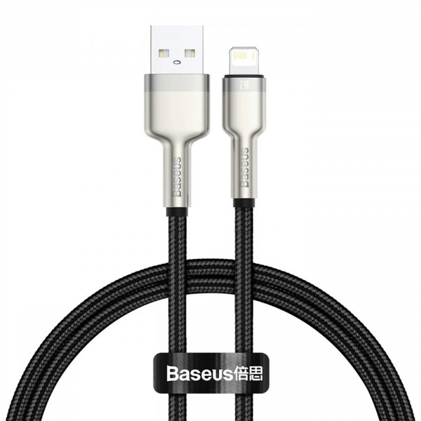Кабель синхронізації даних Baseus Cafule Series Metal USB to Lightning 2.4A 0.25 m Black (CALJK-01)