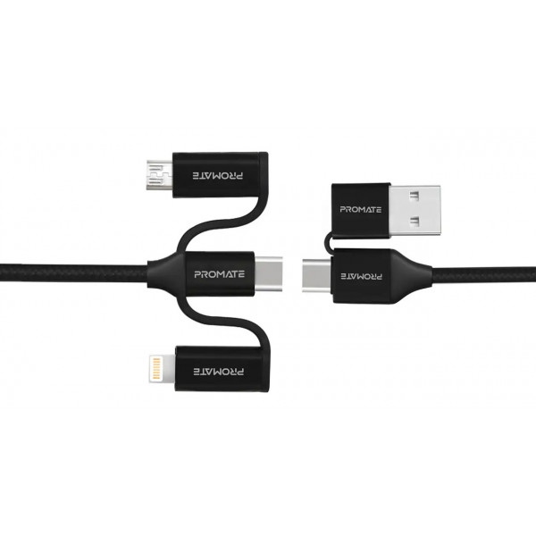Кабель синхронізації даних Promate USB-Lightning/microUSB/USB Type-C Pentapower.Black