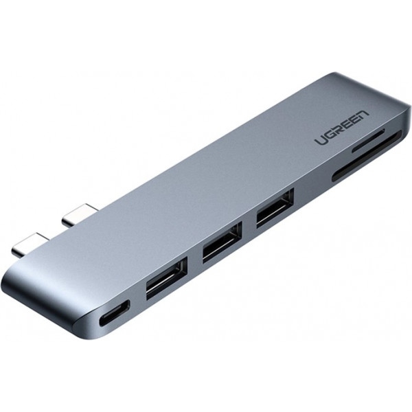 Хаб USB UGREEN CM251 2xUSB-C to 3xUSB3.0-A+SD+TF+PD Gray (60560)