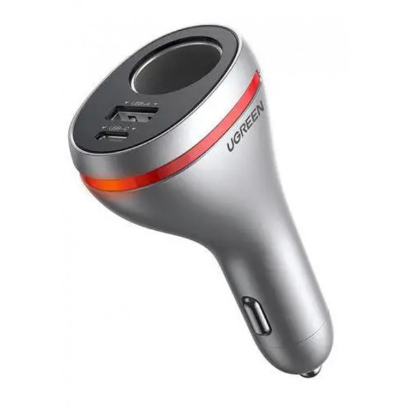 Автомобільний зарядний пристрій UGREEN CD204 Car Charger 2xUSB Ports Single Extension Socket QC+PD 20W Silver (60712)