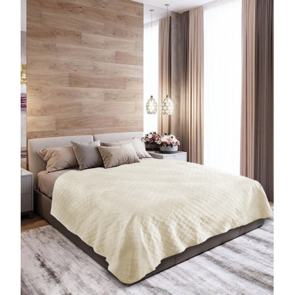 Покривало полуторне ТЕП Velour 150x210 см Бежевий/Ромб прямий (4-00515_21691)