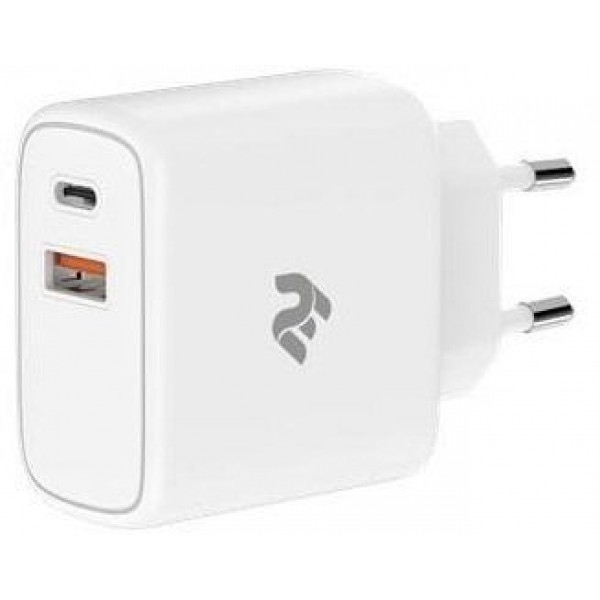 Мережевий зарядний пристрій 2E USB Wall Charger QC, PD, Max 30W White (2E-WC2USB30W-W)