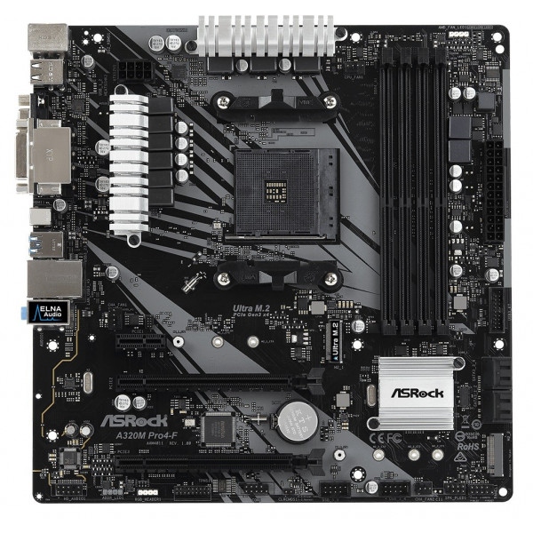 Материнська плата ASRock AMD AM4 A320 4DDR4 2PCIex16 2M.2 TypeC mATX (A320M PRO4-F)