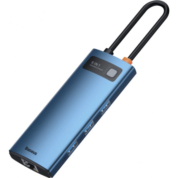 Док-станція Baseus USB3.1 USB Type C PD 100W/HDMI 4K 30Hz/3хUSB3.2 Gen1/RJ45 6in1 Blue (WKWG000003)