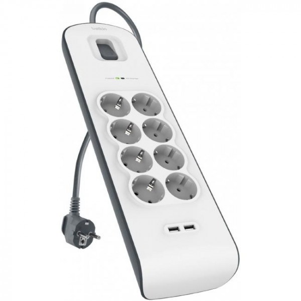 Мережевий фільтр Belkin 8 розеток 2xUSB 2m (BSV804vf2M)