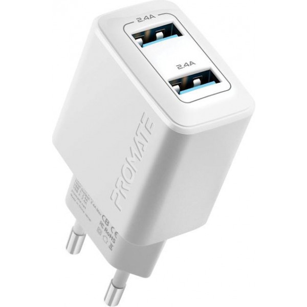 Автомобільний зарядний пристрій Promate Biplug White