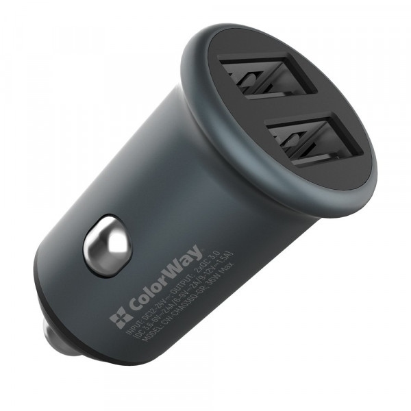 Автомобільний зарядний пристрій Colorway 2xUSB Quick Charge 3.0 36W Gray (CW-CHA036Q-GR)