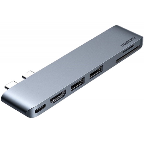 Хаб USB UGREEN CM380 Dual USB-C To HDMI+2xUSB 3.0 A+TF/SD+USB-C Female Space Gray (80856)