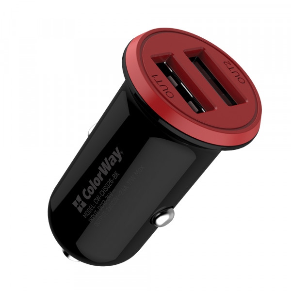 Автомобільний зарядний пристрій Colorway 2USB, 3.4A, 17W Red/Black (CW-CHA026-BK)