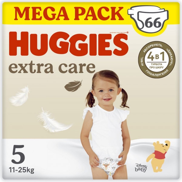 Одноразові підгузки Huggies Extra Care Size Розмір 5 (11-25 кг), 66 шт. (5029053583174)