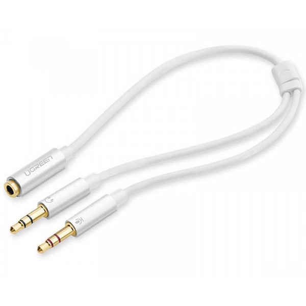 Кабель 3.5 мм -3.5 мм UGREEN AUX 3.5мм TRRS - TRSx2 M/M Aluminum Case AV140 White (10790)