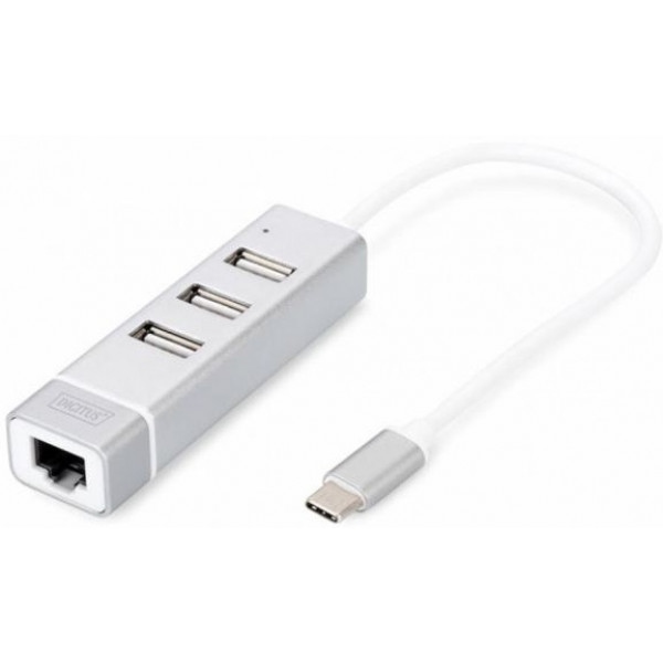 Хаб USB Digitus USB 2.0 Type-C + Fast Ethernet (DA-70253)