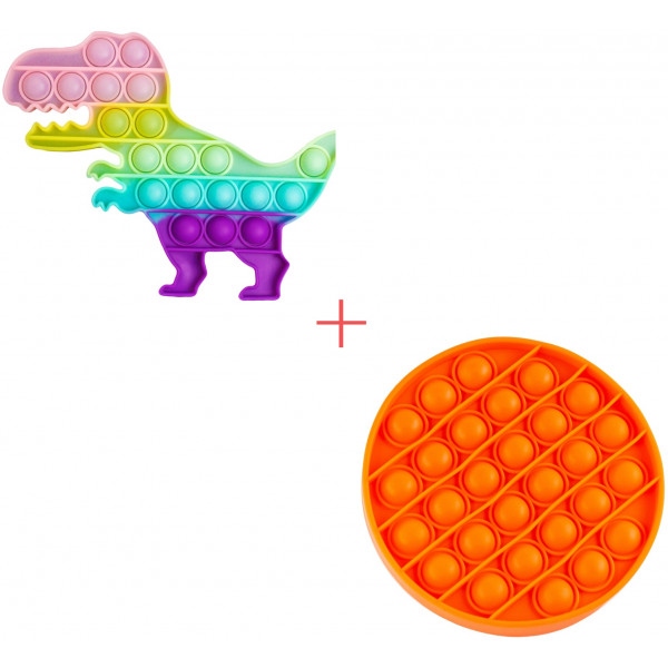 Стретч-антистрес Sibelly Pop It Дінозавр Glow in Dark + Mono Коло Orange (SB-PPIT-DN-GD-CRCL-OR)