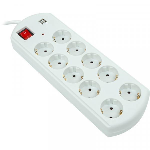 Мережевий фільтр PowerPlant YS-N6065/5 (EX610556) 10 розеток, 5m, 2xUSB White