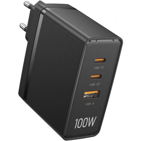 Мережевий зарядний пристрій Vention 3xUSB 100W GaN 2хUSB-C+USB-A Black (FEGB0-EU)