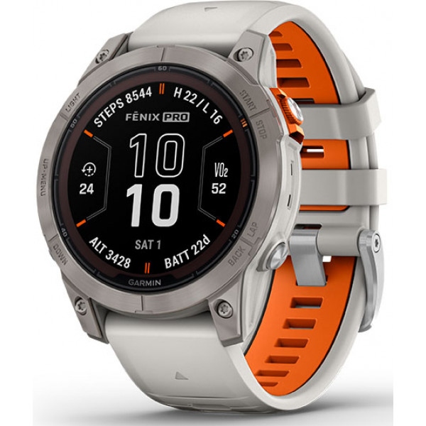 Смарт-годинник Garmin Fenix 7 Pro Saph Solar Ti w/Fog Gry/Ember Orange Band (010-02777-21)