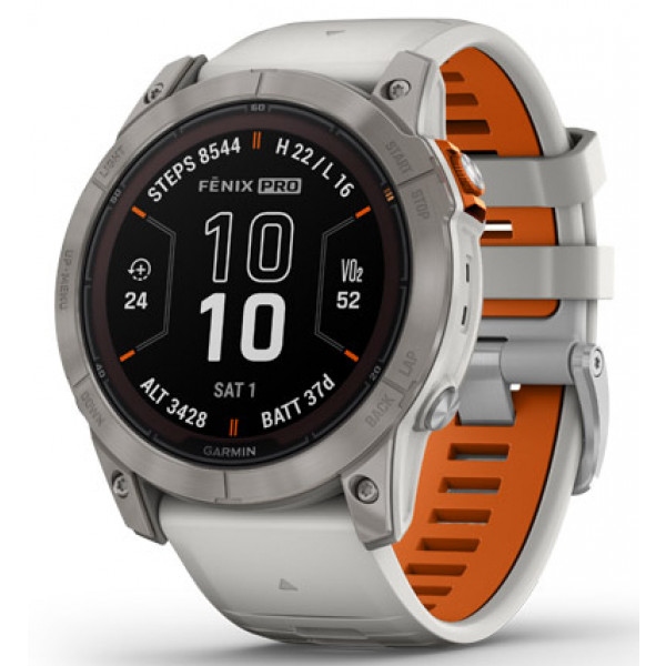 Смарт-годинник Garmin Fenix 7X Pro Sapph Sol Ti w/Gray/Orange Band (010-02778-15)