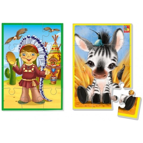 Пазли м'які (до 2 років) Vladi Toys А5 "Зебра + індіанець" (укр) (VT1103-46)