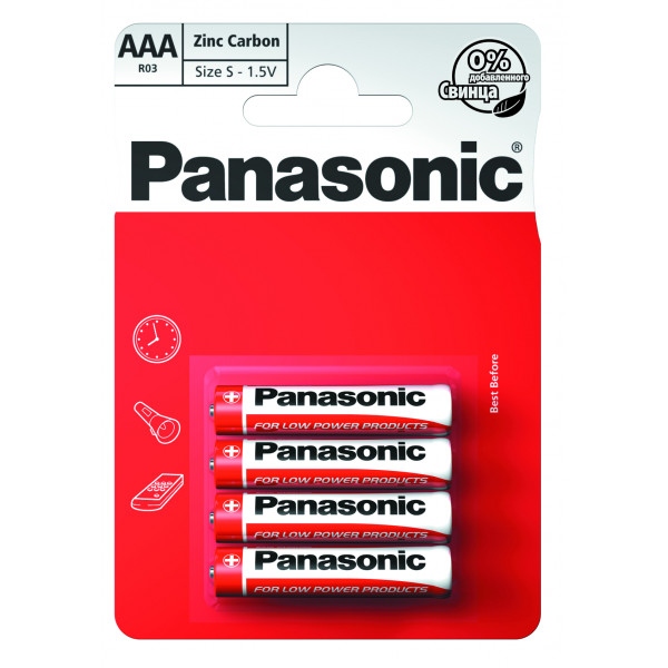 Батарейка тип AAA Panasonic RED ZINK R03 BLI 4 ZINK-CARBON
