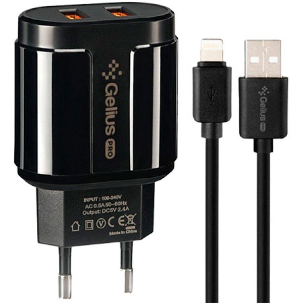 Мережевий зарядний пристрій Gelius Pro Avangard GP-HC06 2USB 2.4A + Cable iPhone X Black