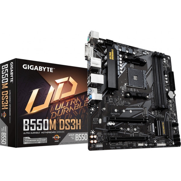 Материнська плата Gigabyte sAM4 AMD B550 4xDDR HDMI/DVI 2xM.2 (PCIe 4.0) USB 3.2 GbE LAN mATX (B550M DS3H)