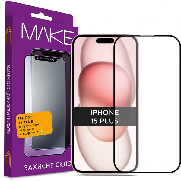 Захисне скло для смартфону MAKE Full Cover Full Glue Apple iPhone 15 Plus (MGF-AI15PL)