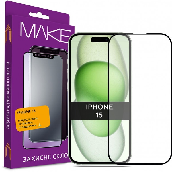 Захисне скло для смартфону MAKE Full Cover Full Glue Apple iPhone 15 (MGF-AI15)
