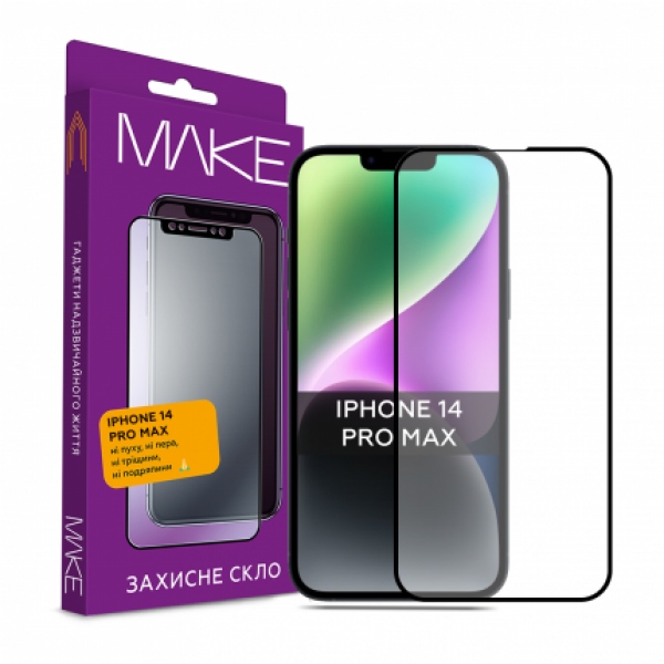 Захисне скло для смартфону MAKE Full Cover Full Glue Apple iPhone 14 Pro Max (MGF-AI14PM)