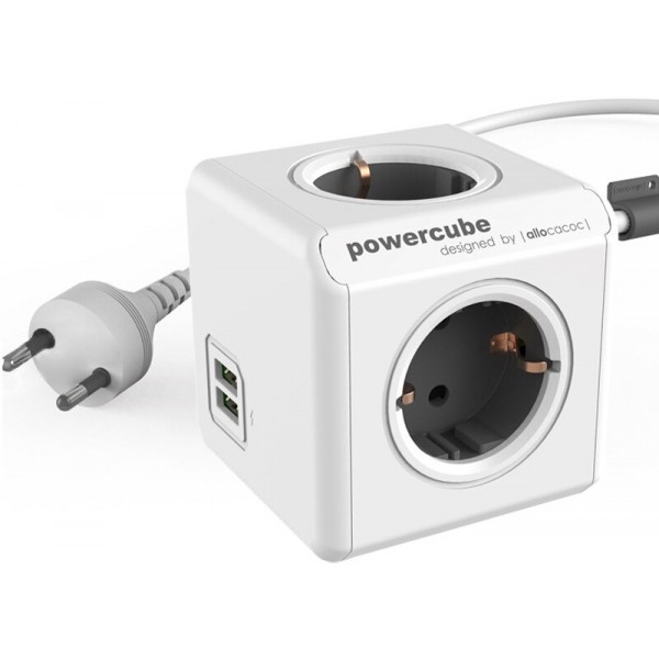 Подовжувач 220В Allocacoc Powercube Extended 1.5m 4р+ 2 USB Gray (1402GY/DEEUPC)