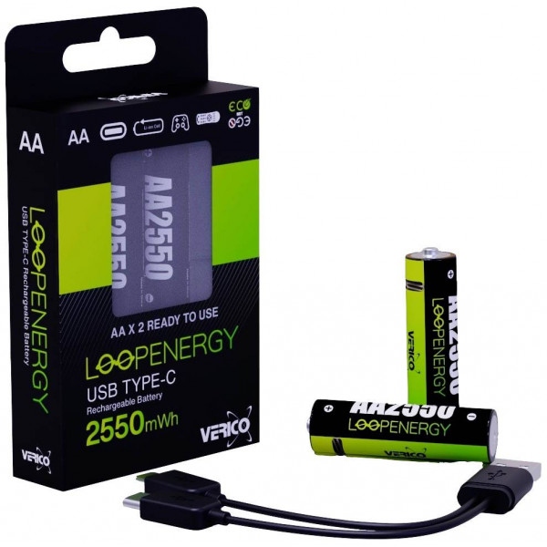Акумулятор тип AA Verico USB Type-C 1700mAh Li-ion 2 шт. (1UDBT-A1WEA2-NN)