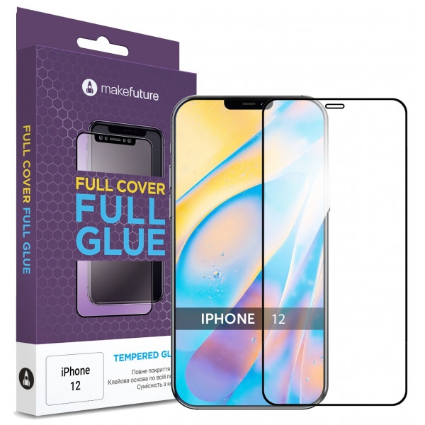 Захисне скло для смартфону MakeFuture Full Cover Full Glue Apple iPhone 12 (MGF-AI12)